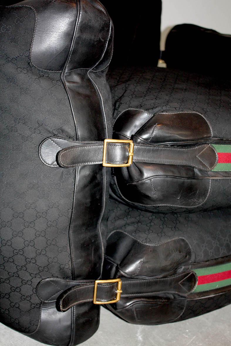 Gucci Limited Edition Sessel Schwarzes Leder:: Monogramm Canvas-Stoff Italien 1980er (Moderne der Mitte des Jahrhunderts)