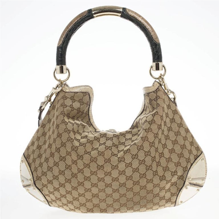 Gucci Limited Edition Beige GG Canvas Crest Patchwork Indy Top Handle ...