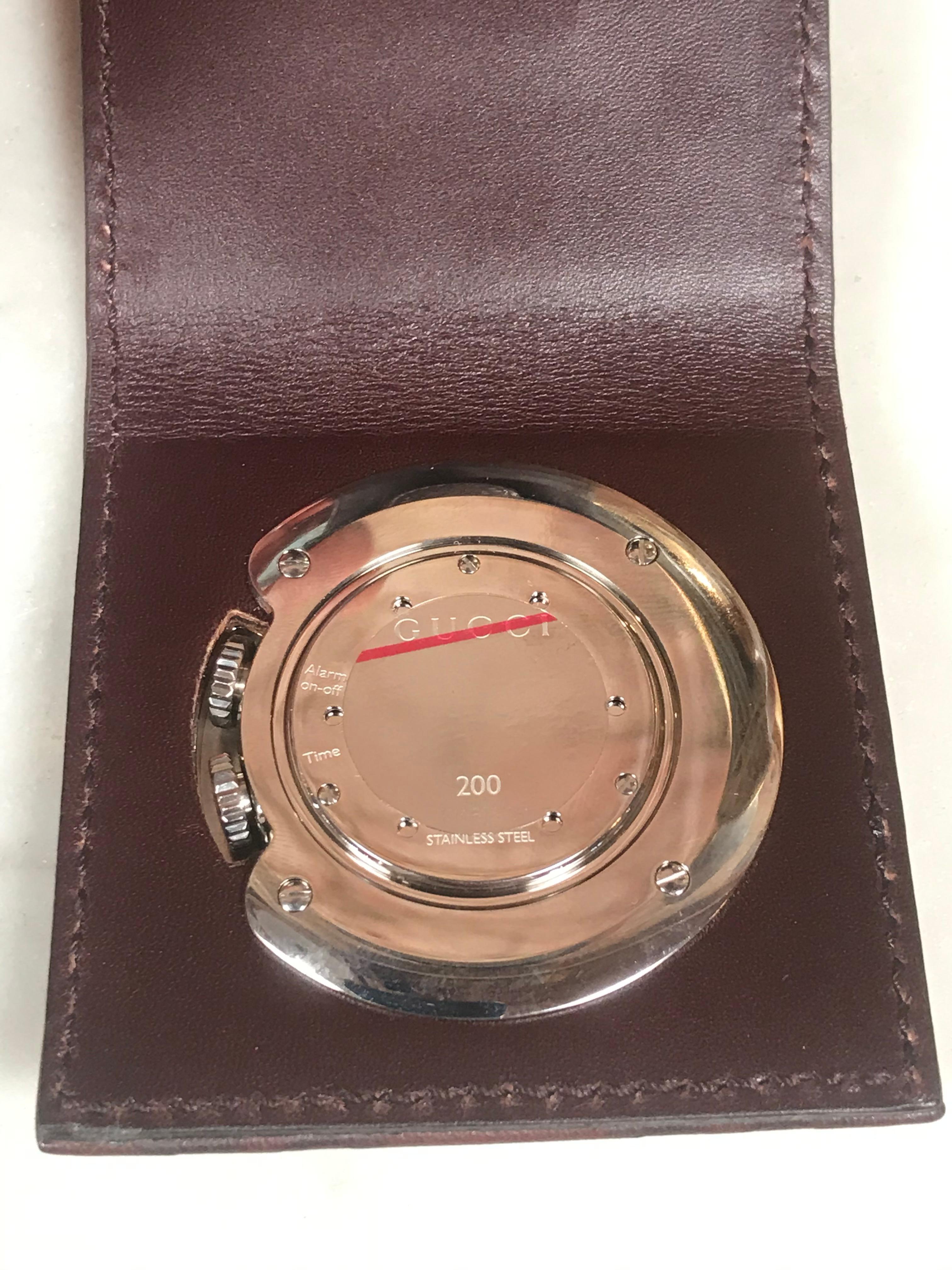 Gucci Limited Edition Brown Travel Desk Alarm Clock/Watch, Italy, 1980s For Sale 1