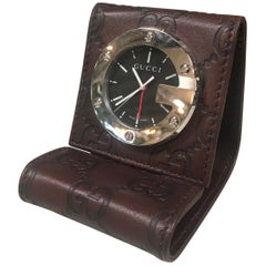 Gucci Limited Edition Brown Travel Desk Alarm Clock/Watch, Italy, 1980s