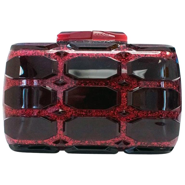 Gucci Limited Edition Burgundy Glitter Geometric Lego Small Evening Clutch  Bag