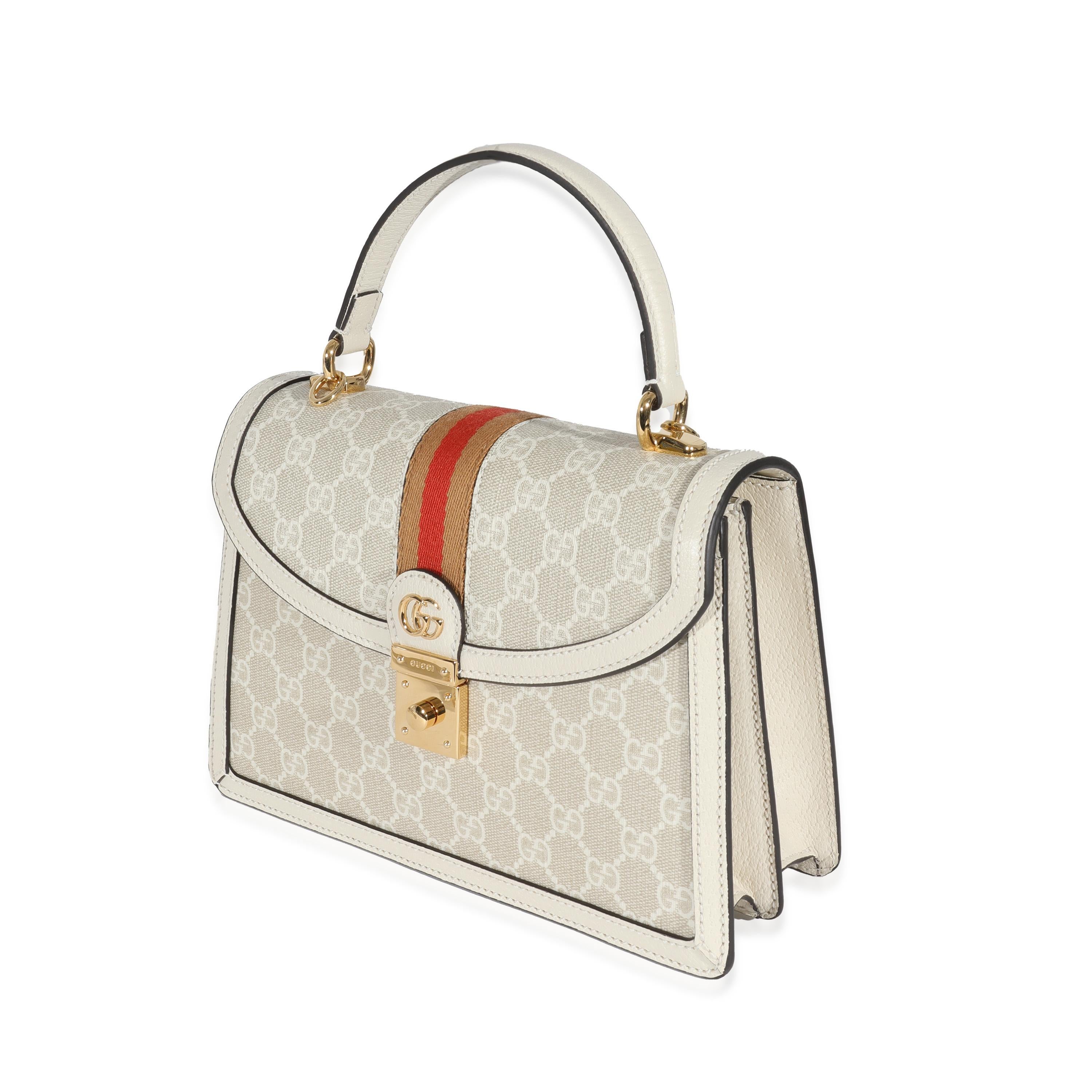 Gucci Limited Edition Cream Ophidia GG Small Top Handle In Excellent Condition In New York, NY