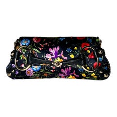 GUCCI Limited Edition Exotic Lizard Satin Flora Print Horsebit Bag Clutch