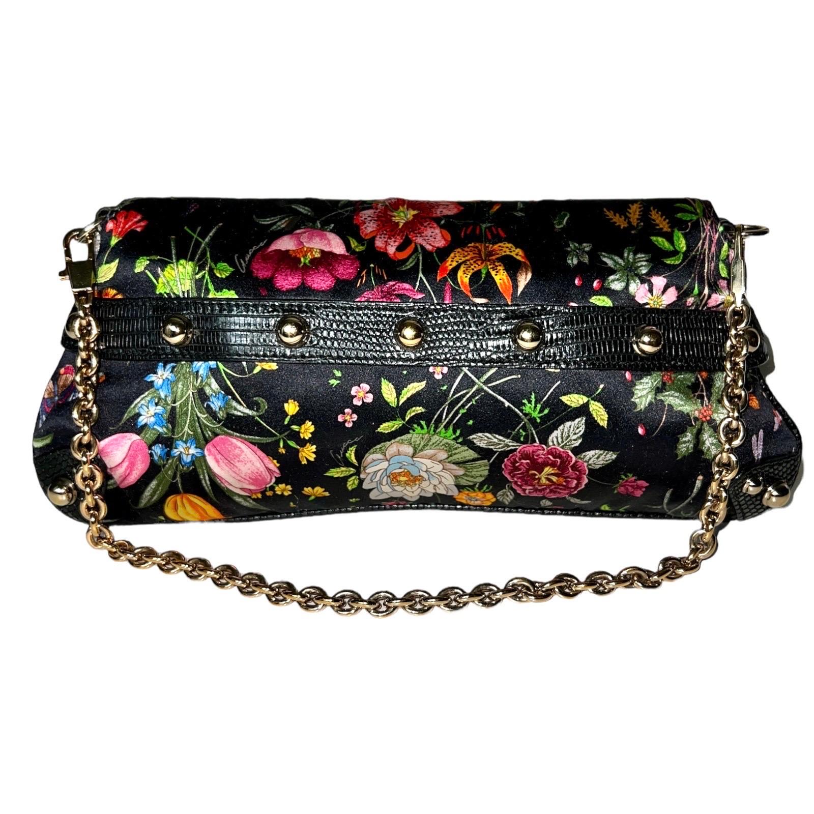 GUCCI - Pochette en satin lézard à imprimé floral avec mors, édition limitée Pour femmes en vente