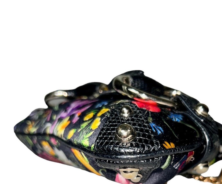 GUCCI Limited Edition Exotic Lizard Satin Flora Print Horsebit Bag