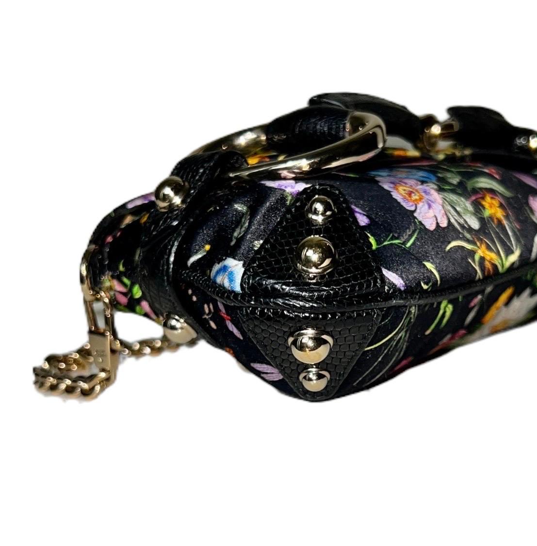 Women's GUCCI Limited Edition Exotic Lizard Satin Flora Print Horsebit Bag Clutch For Sale