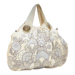 GUCCI Limited Edition Exotic Python Skin Embroidered Cream Hand Bag with Crest