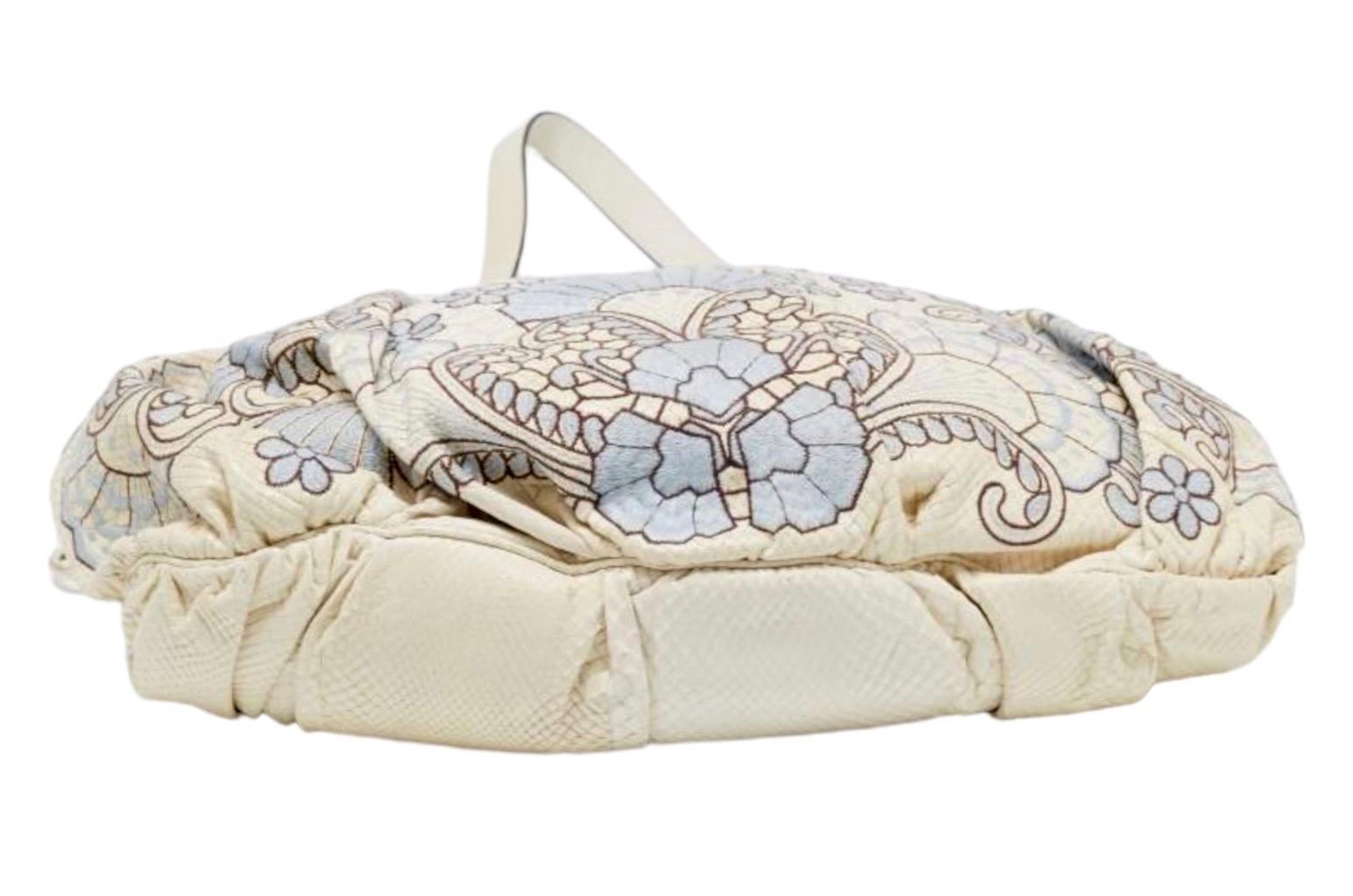 GUCCI Limited Edition Exotic Python Skin Embroidered Cream Hand Bag with Crest  For Sale 1