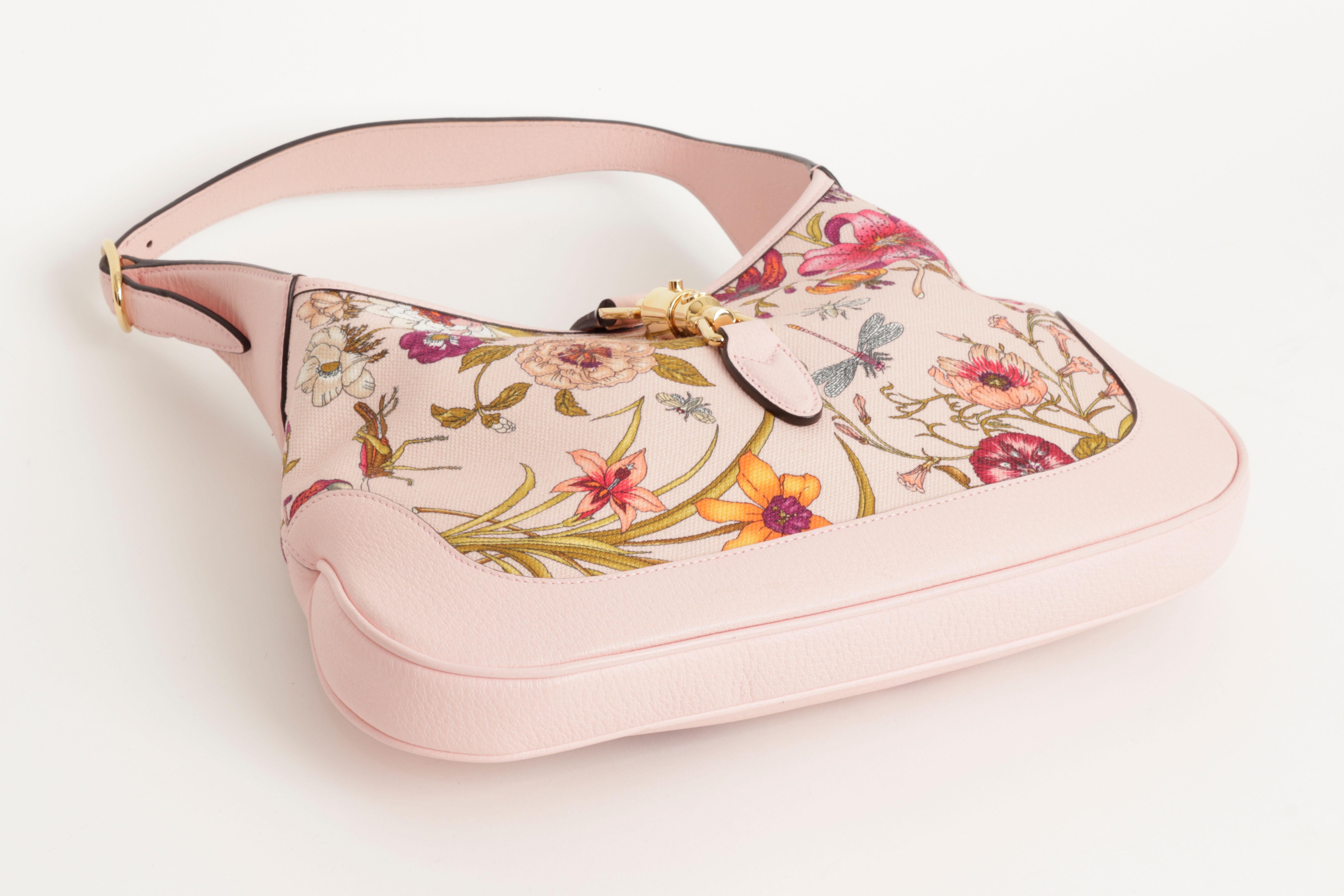 Gucci Limited Edition Jackie 1961 Bag Flora Canvas Pink Leather w/ Box Auth Card en vente 5