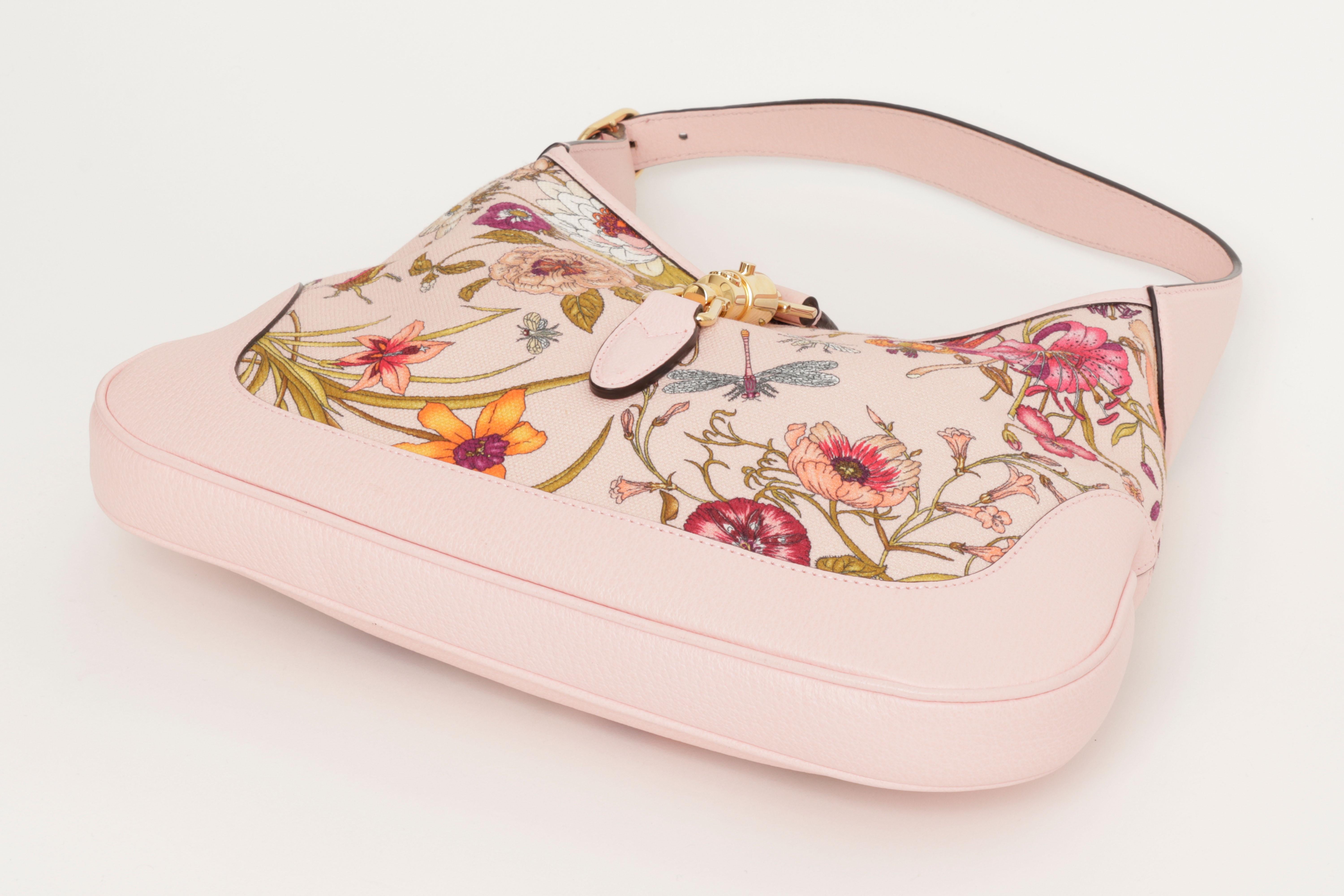 Gucci Limited Edition Jackie 1961 Bag Flora Canvas Pink Leather w/ Box Auth Card en vente 6