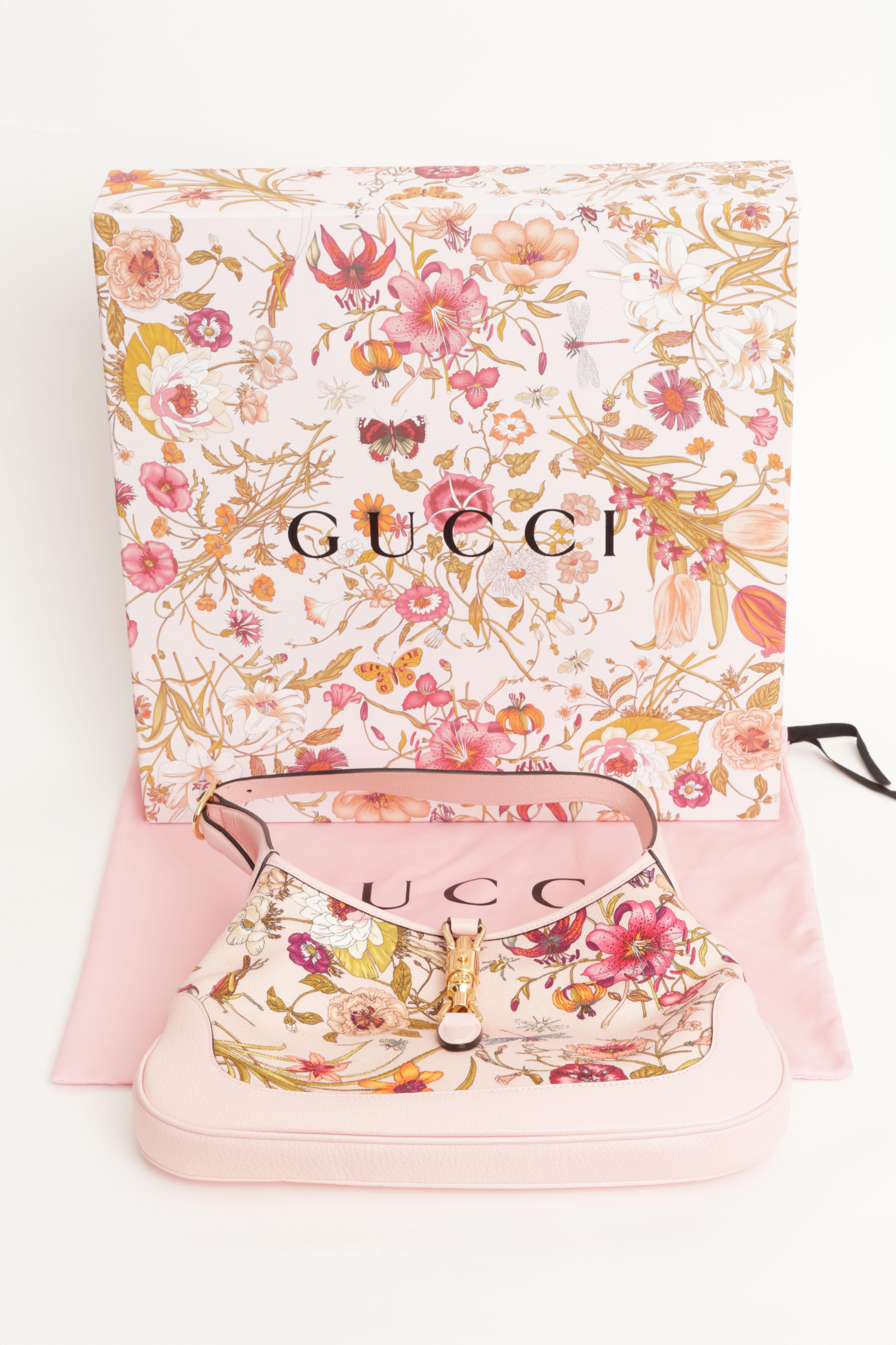Gucci Limited Edition Jackie 1961 Bag Flora Canvas Pink Leather w/ Box Auth Card en vente 12