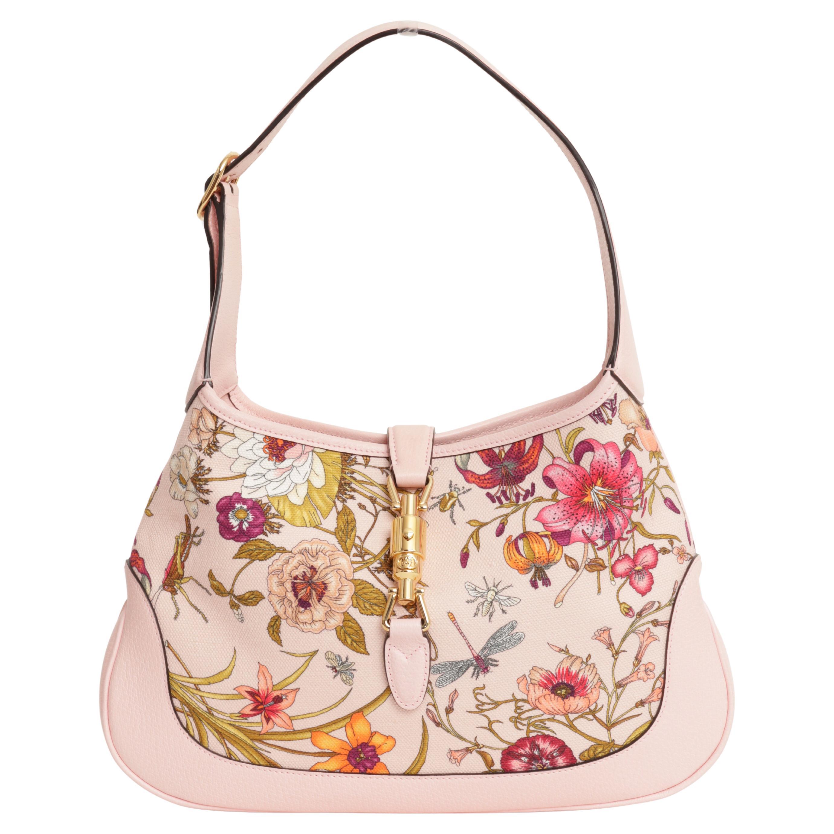 Gucci Edizione Limitata Jackie 1961 Borsa Flora Tela Pelle Rosa con Scatola Carta d'Autorizzazione