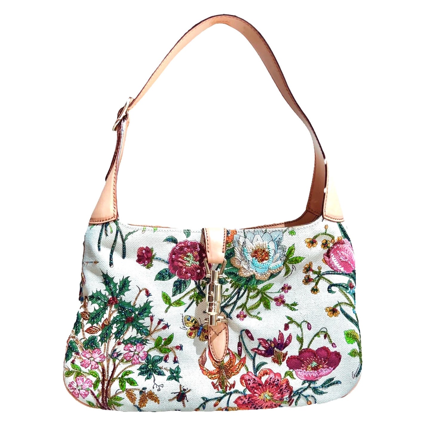 GUCCI Edizione limitata Jackie Flora Print Borsa a tracolla ricamata - Pezzo da museo