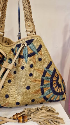 Gucci Limited edition rattan suede flowers bamboo shoulder bag