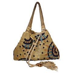Gucci Limited edition rattan suede flowers bamboo shoulder bag