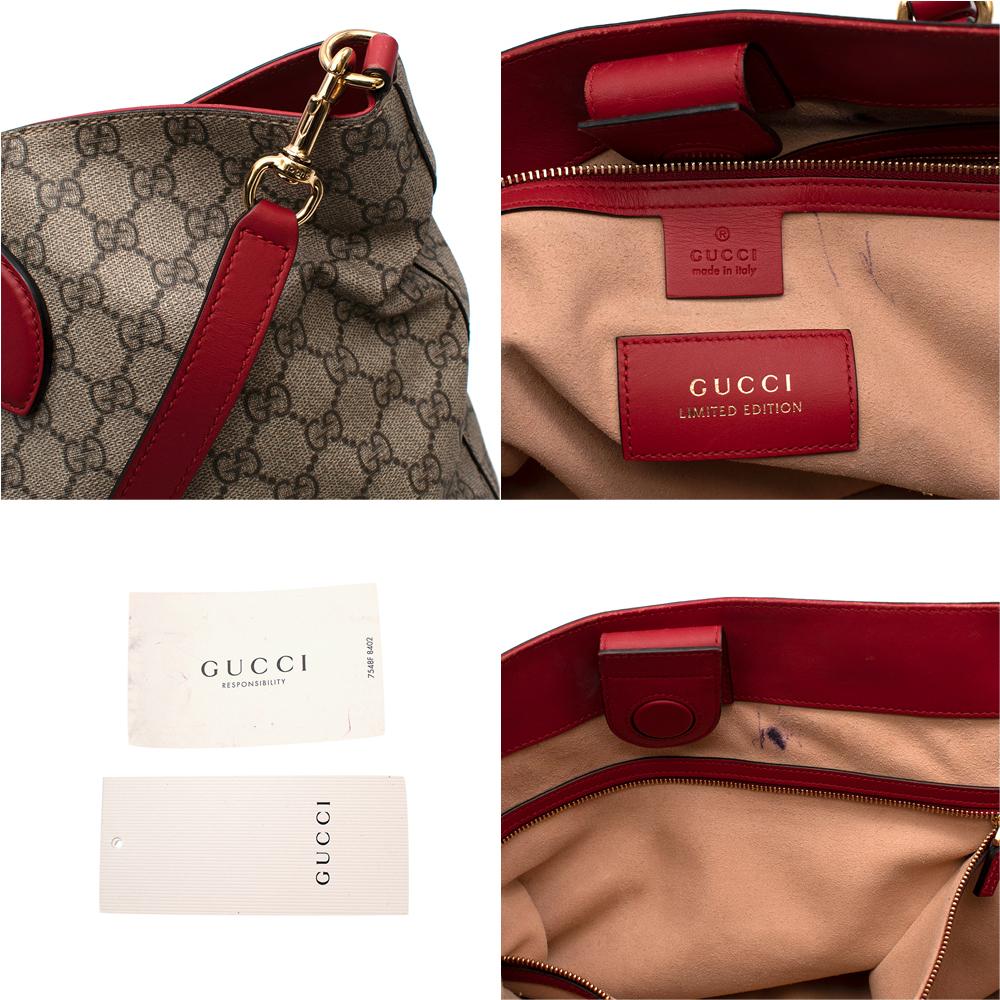 Gucci Limited Edition Red & Brown GG Monogram Canvas Shopper Bag 4