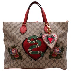 Gucci Limited Edition Red & Brown GG Monogram Canvas Shopper Bag