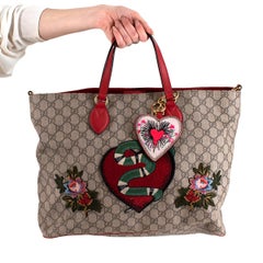 Gucci Limited Edition Red & Brown GG Monogram Canvas Shopper Bag