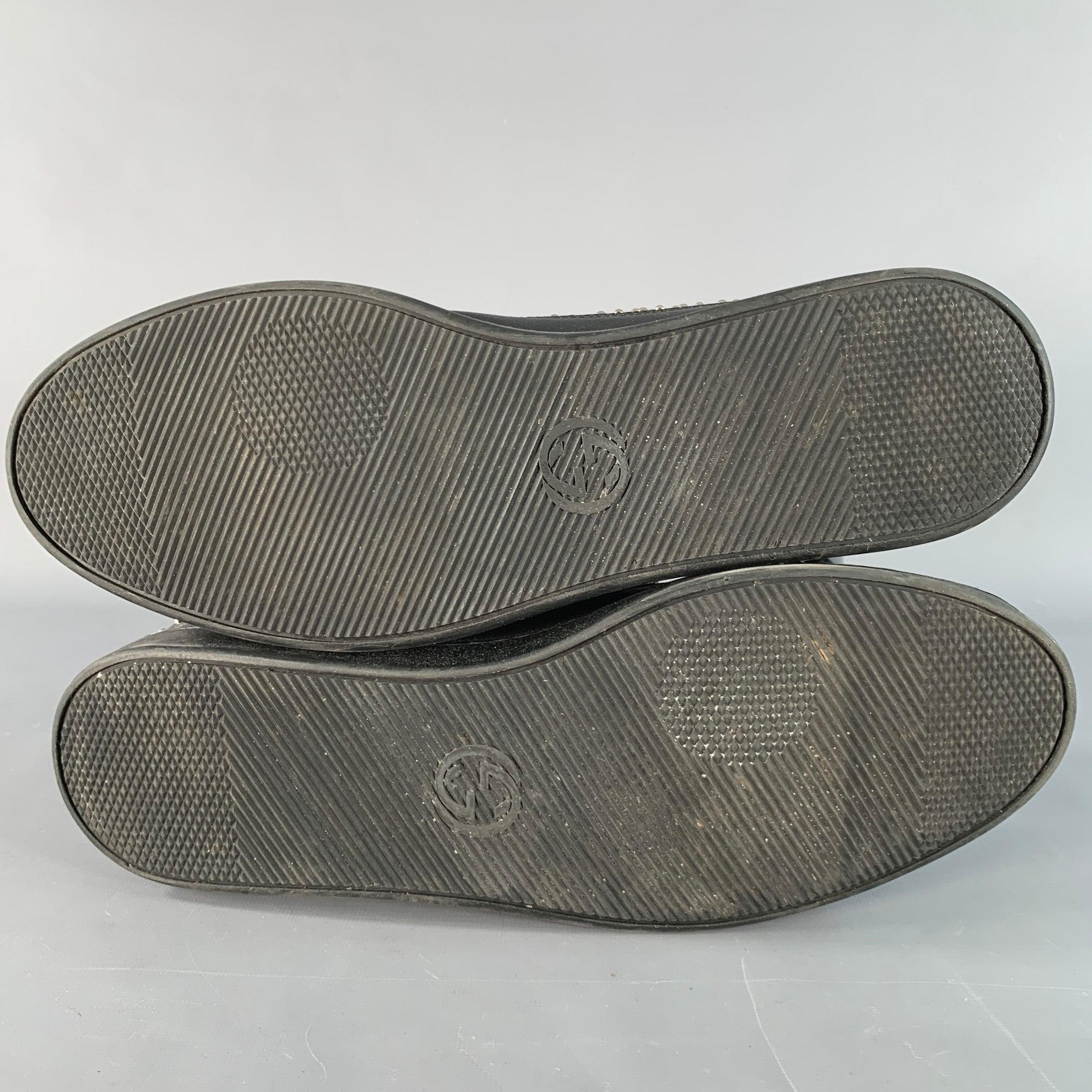 GUCCI Limited Edition Größe 14 Schwarz Silber Nieten Leder High Top Sneakers im Angebot 1