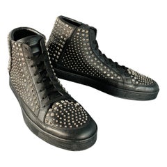 GUCCI Limited Edition Size 14 Black Silver Studded Leather High Top Sneakers