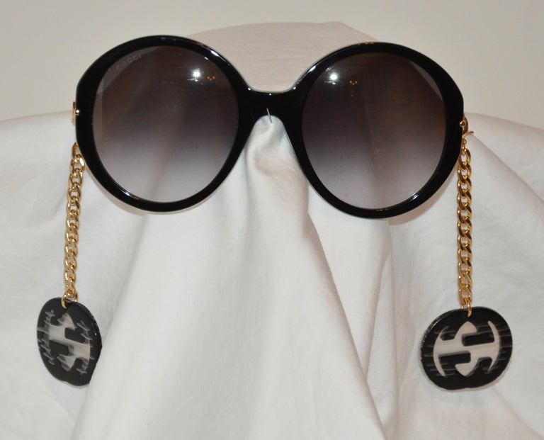 Gucci "Limited Edition" Thick Black Lucite and Optional Hanging Earrings"  Sunglass For Sale at 1stDibs