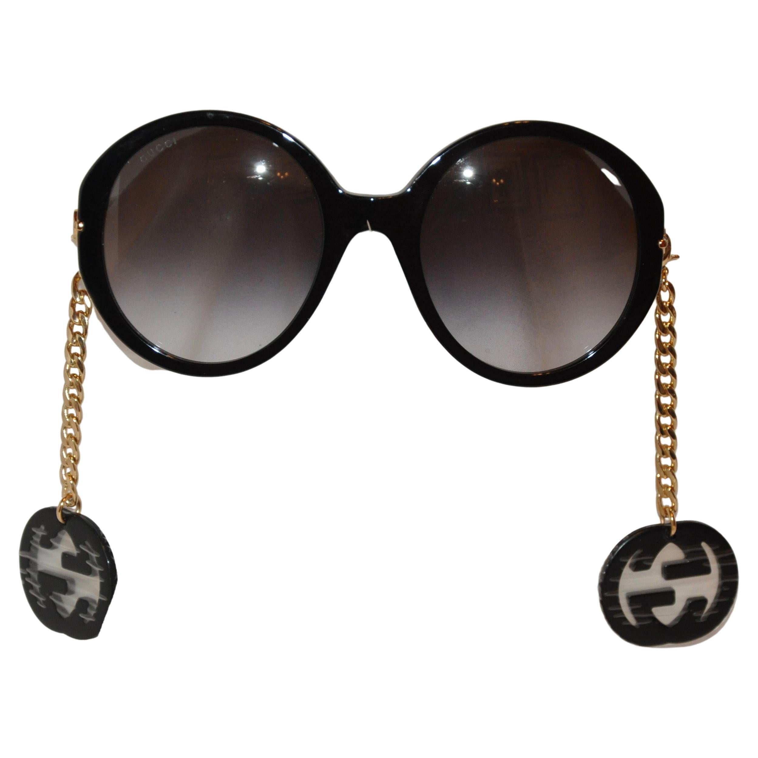 Gucci "Limited Edition" Thick Black Lucite and Optional Hanging Earrings"  Sunglass For Sale at 1stDibs