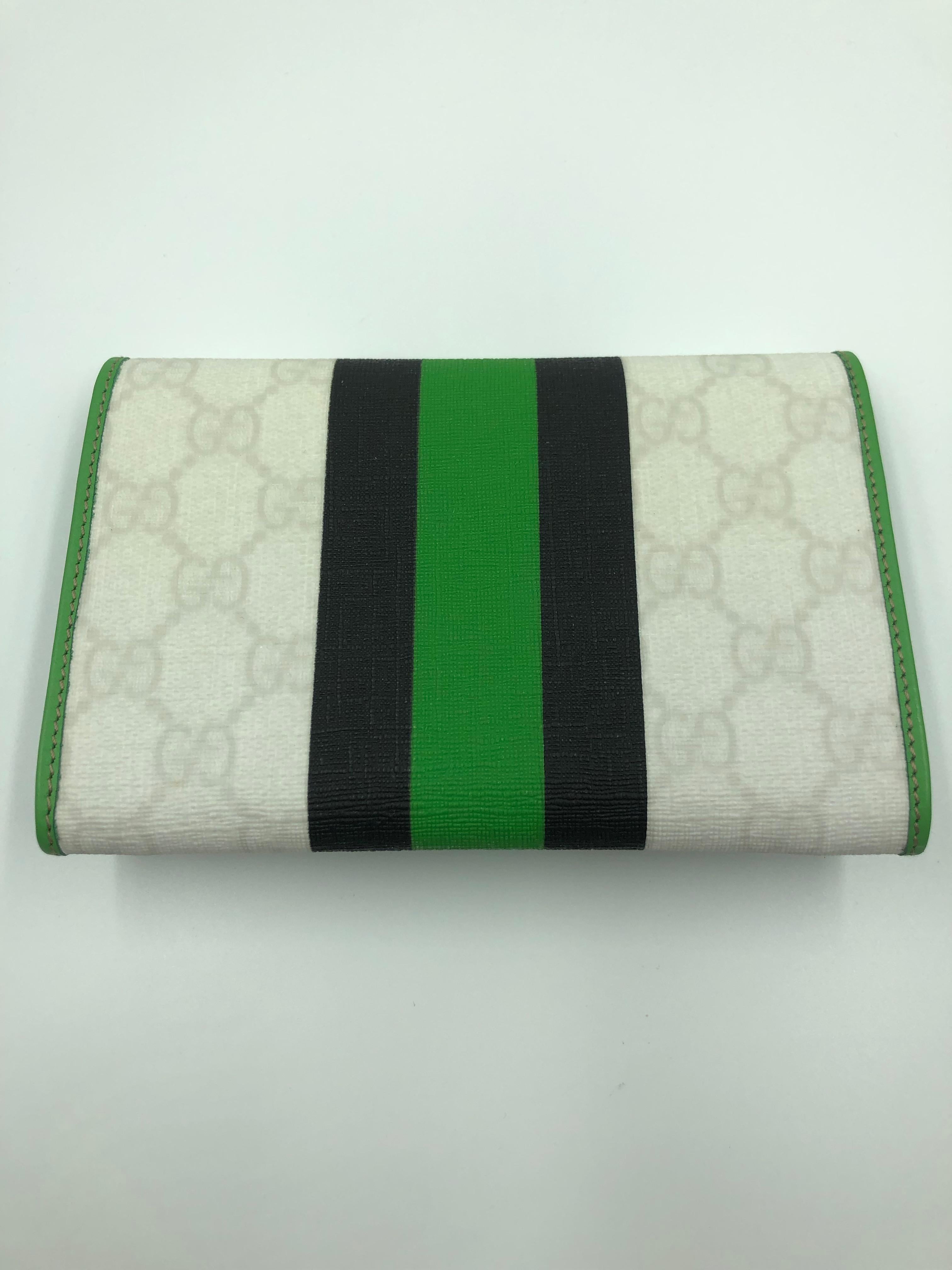 Gucci Limited Edition Wallet White GG Script Logo with Green & Black Stripe 2