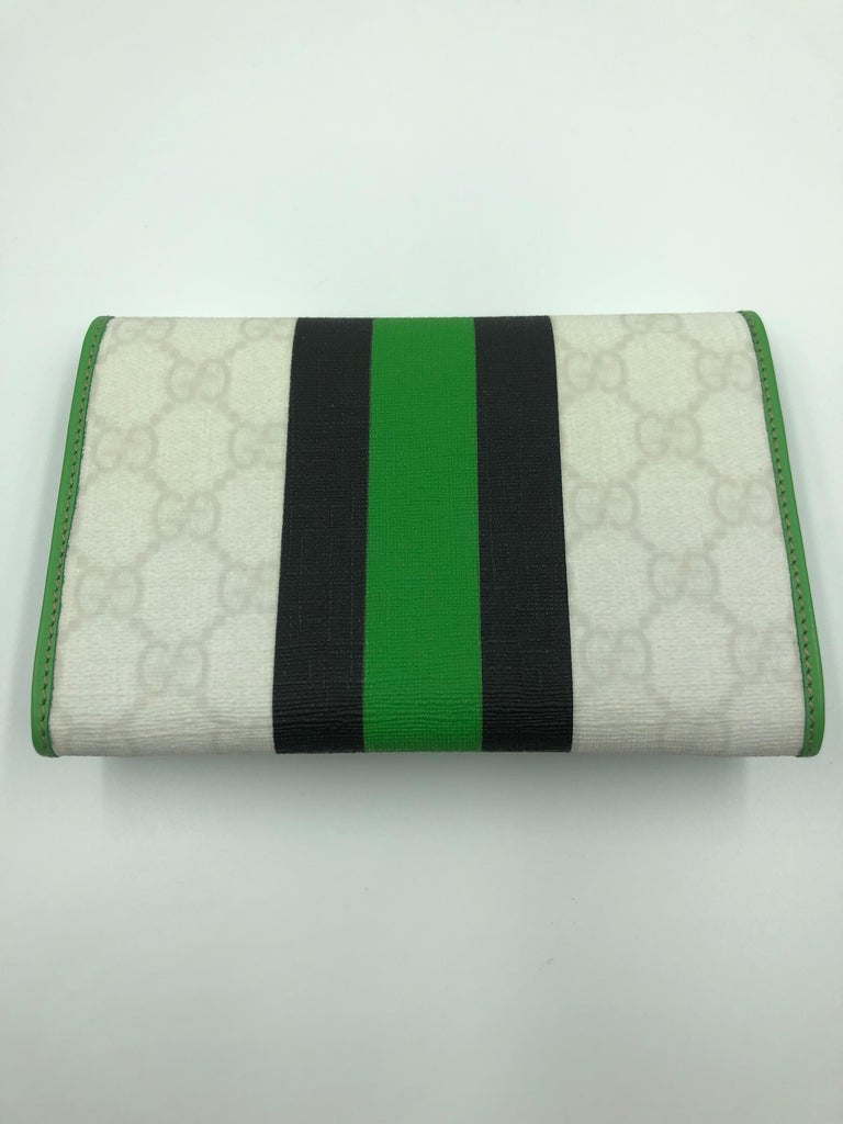 Gucci Limited Edition Wallet White GG Script Logo with Green and Black  Stripe at 1stDibs