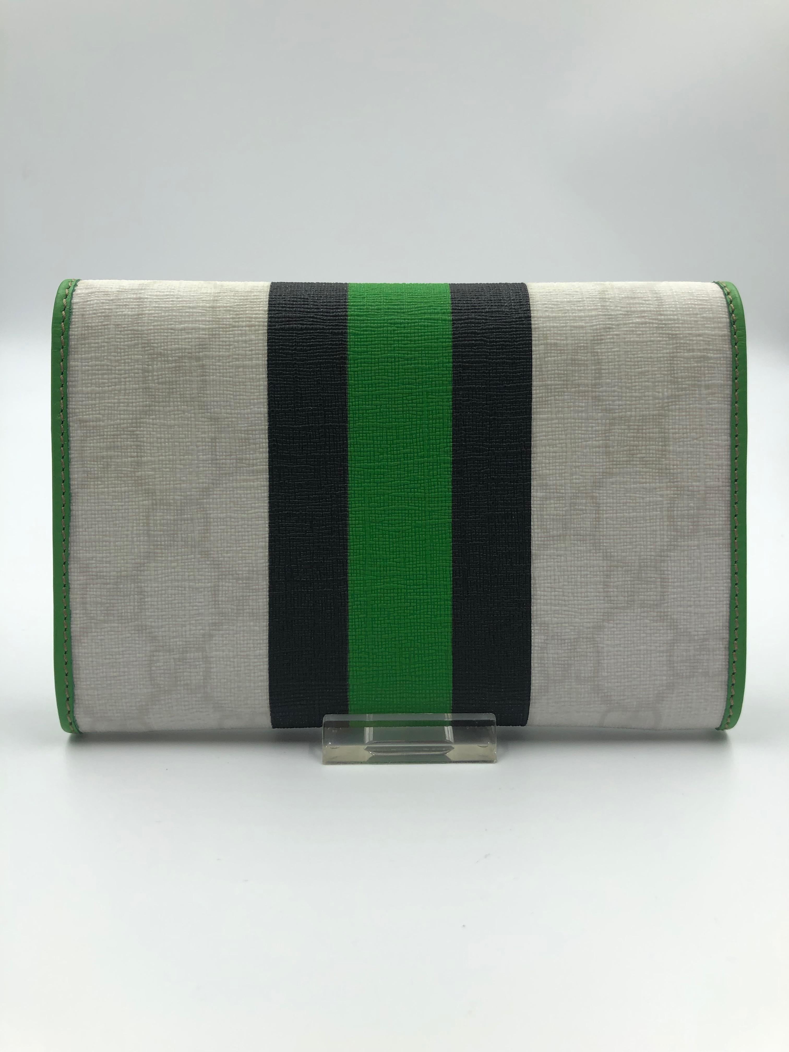 Gucci Limited Edition Wallet White GG Script Logo with Green & Black Stripe 3