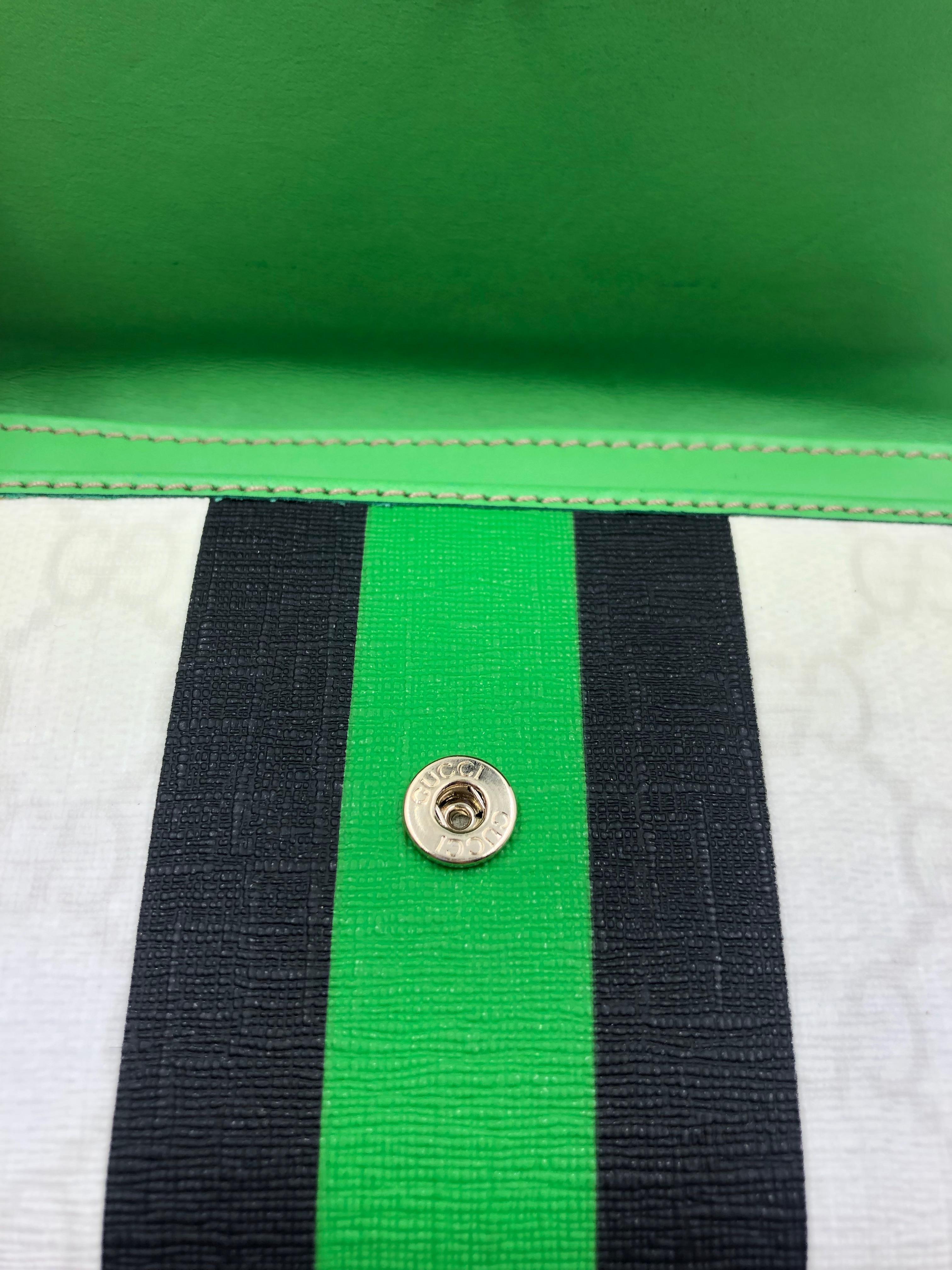 Women's or Men's Gucci Limited Edition Wallet White GG Script Logo with Green & Black Stripe