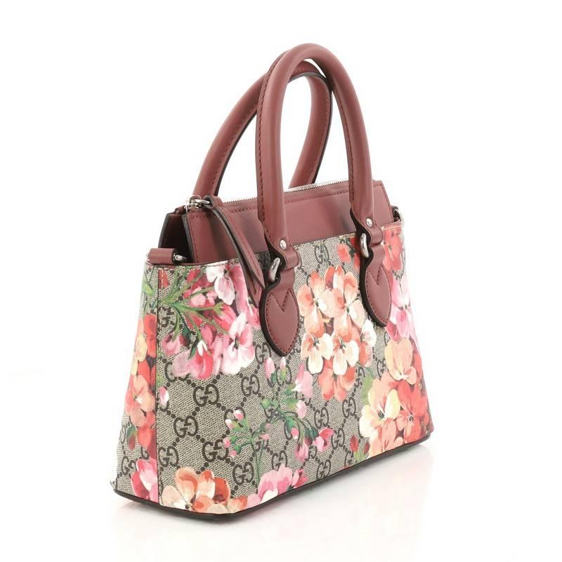 Brown Gucci Linea A Convertible Tote Blooms Print GG Coated Canvas Mini