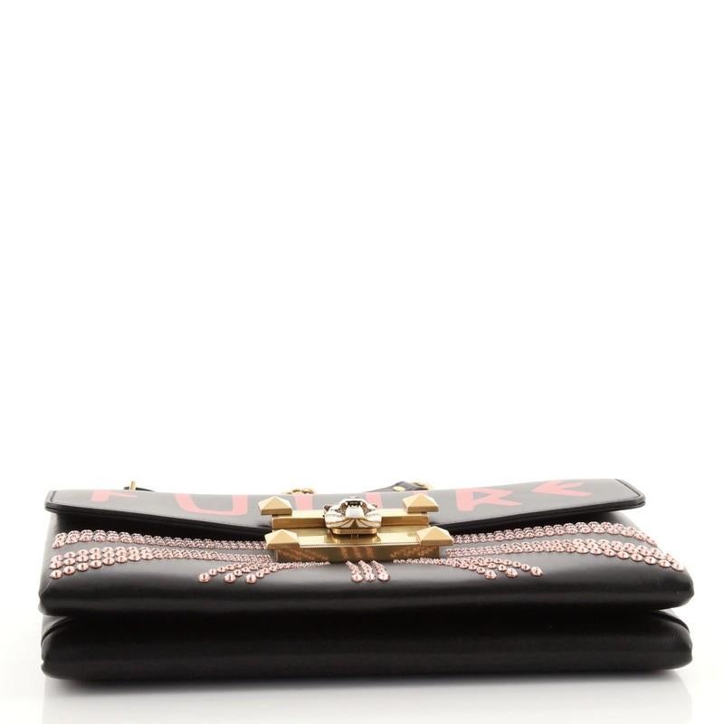 Black Gucci Linea A Shoulder Bag Crystal Embellished Printed Leather