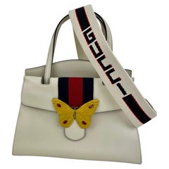 GUCCI Linea Medium Totem Web Stripped Yellow Butterfly Top Handle Bag 