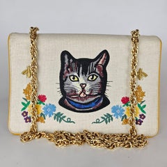 Gucci Linea Ricami Floral Cat Embroidered Shoulder Bag