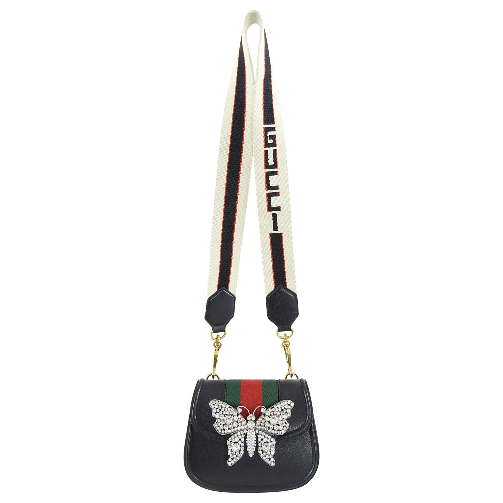Black Gucci Linea Totem Small Crystal Rhinestone Crossbody Bag