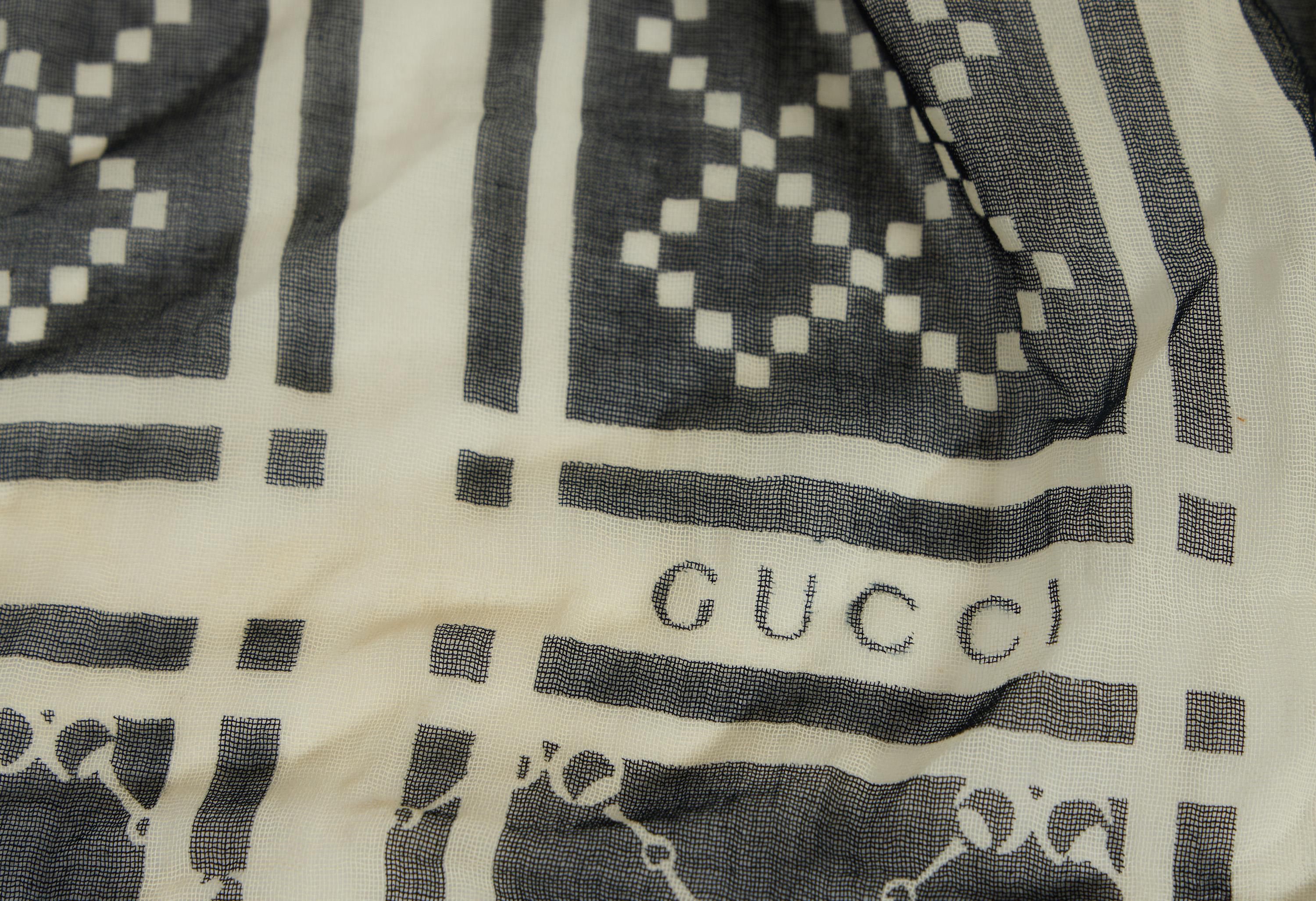 Gucci Linen Bamboo Blue and White Scarf For Sale at 1stDibs