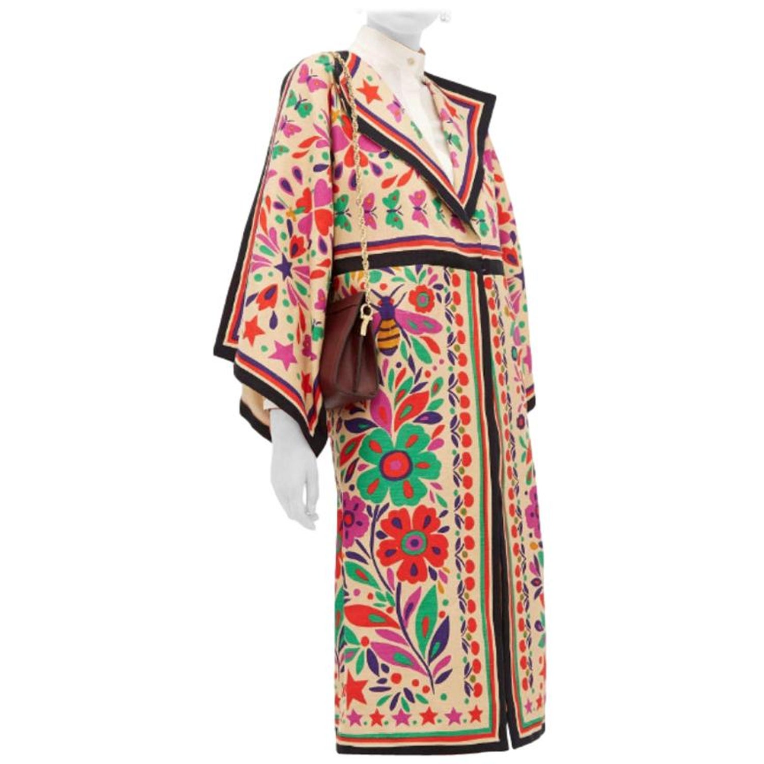 Gucci Linen Blend Paradise Print Eleanor Kimono Coat - Size Small For Sale  at 1stDibs