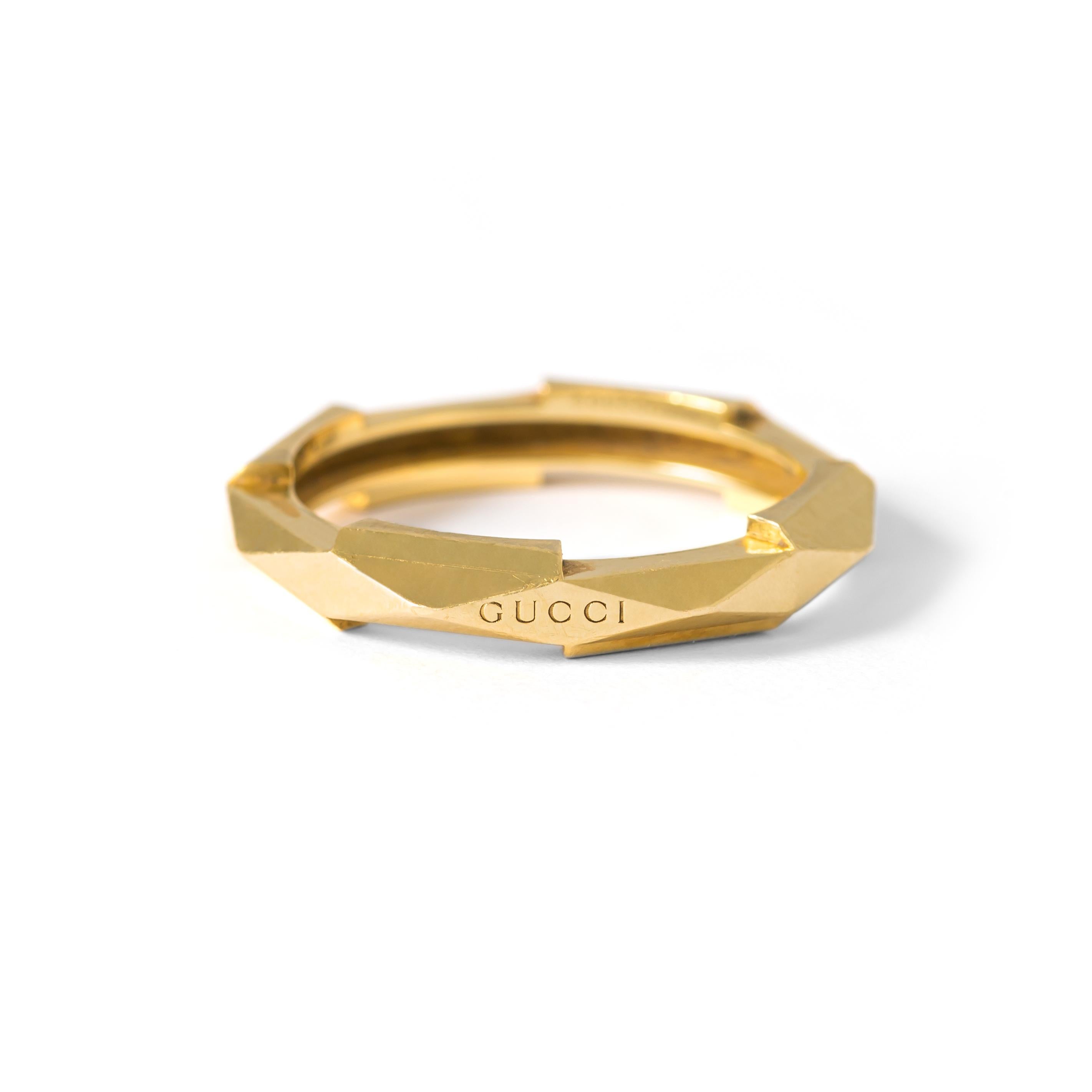 Round Cut Gucci Link to Love Diamond 18K Gold Three Rings  For Sale