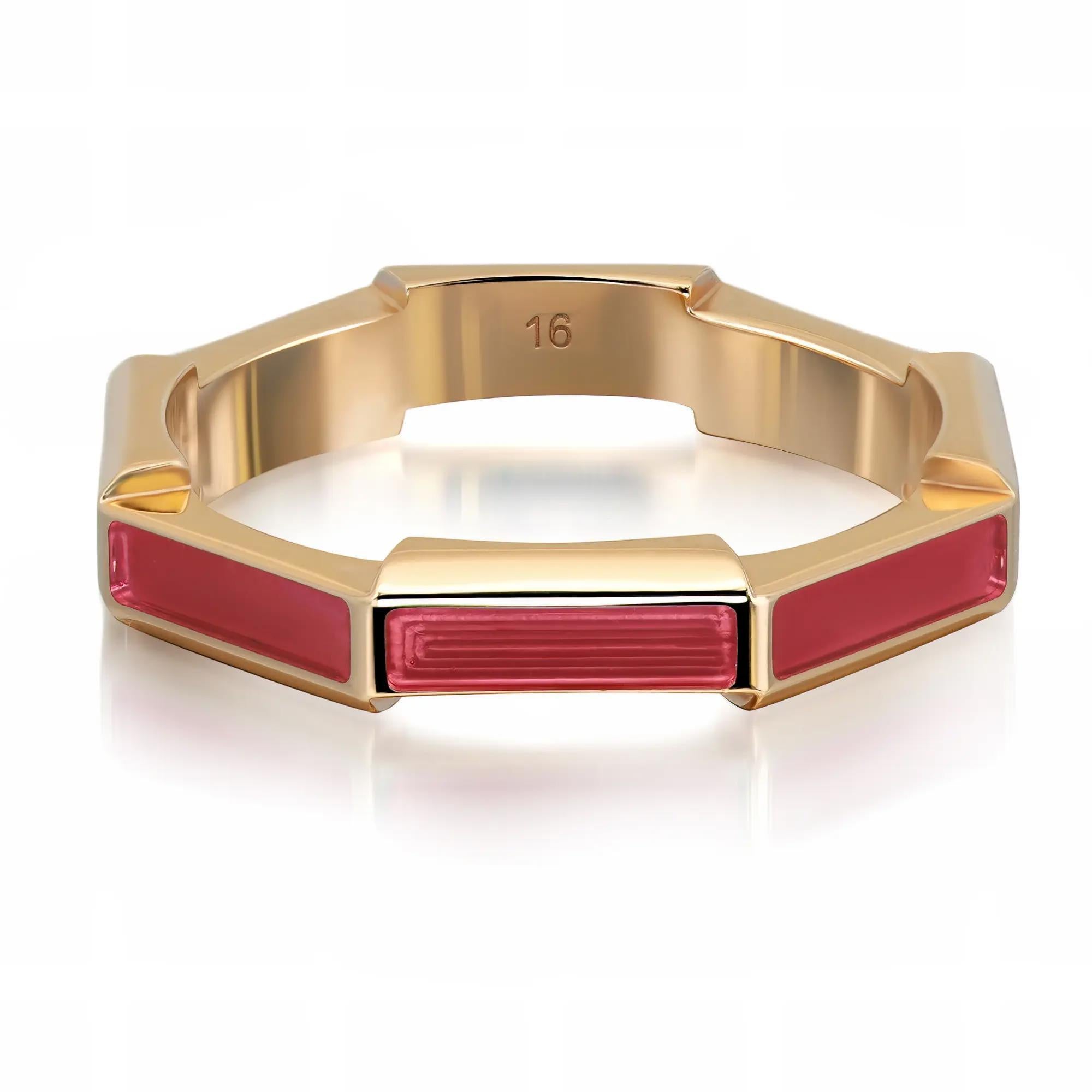 Princess Cut Gucci Link To Love Diamond Enamel Ring 18K Yellow Gold Size 7.5 For Sale