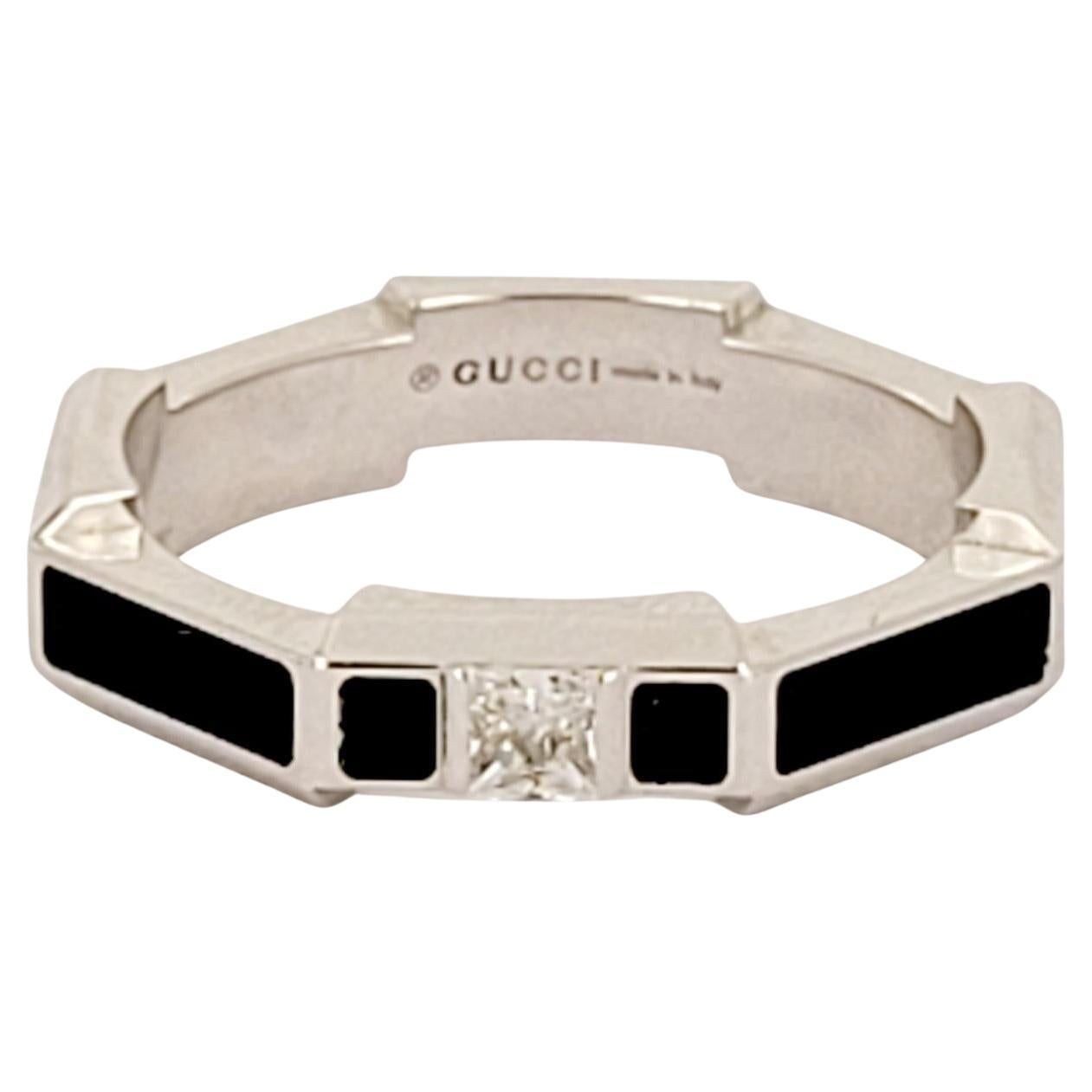 Gucci Link To Love White Gold & Black Enamel Ring with Diamond