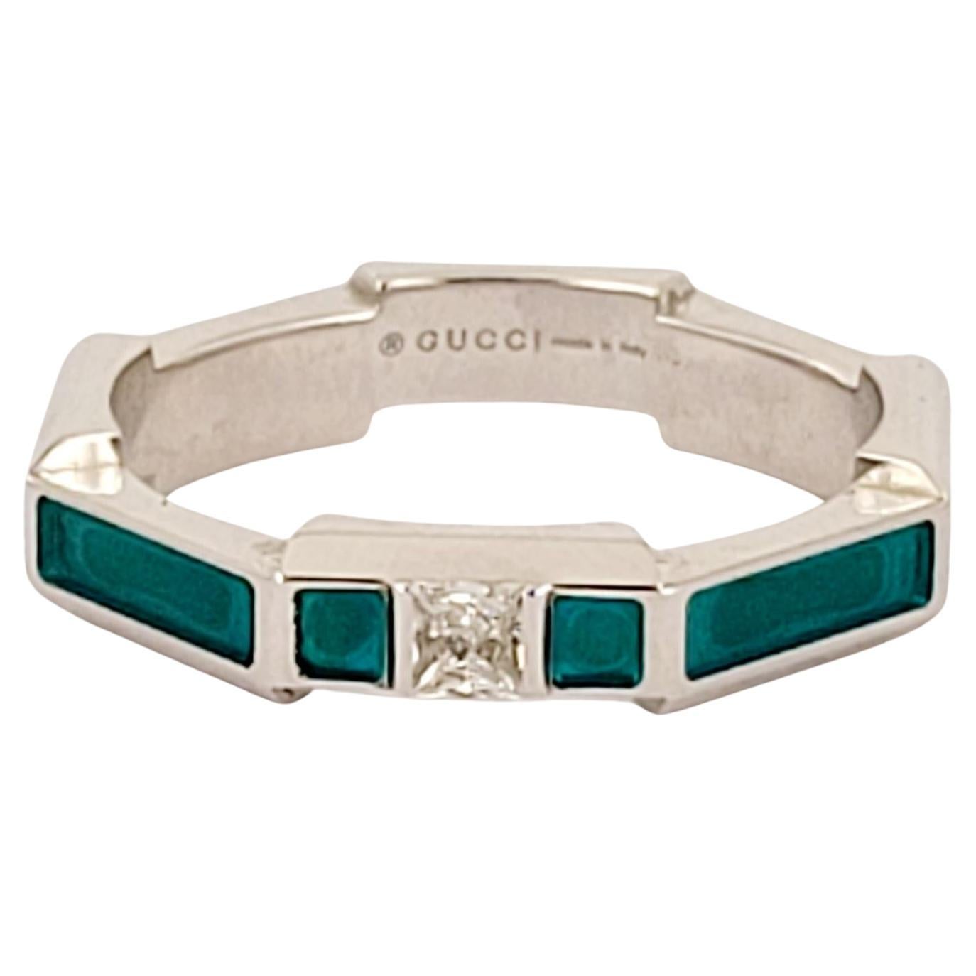 Gucci Link To Love White Gold & Green  Enamel Ring with Diamond For Sale