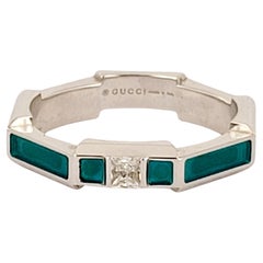 Gucci Link To Love Oro Blanco y Verde  Anillo de esmalte con diamante