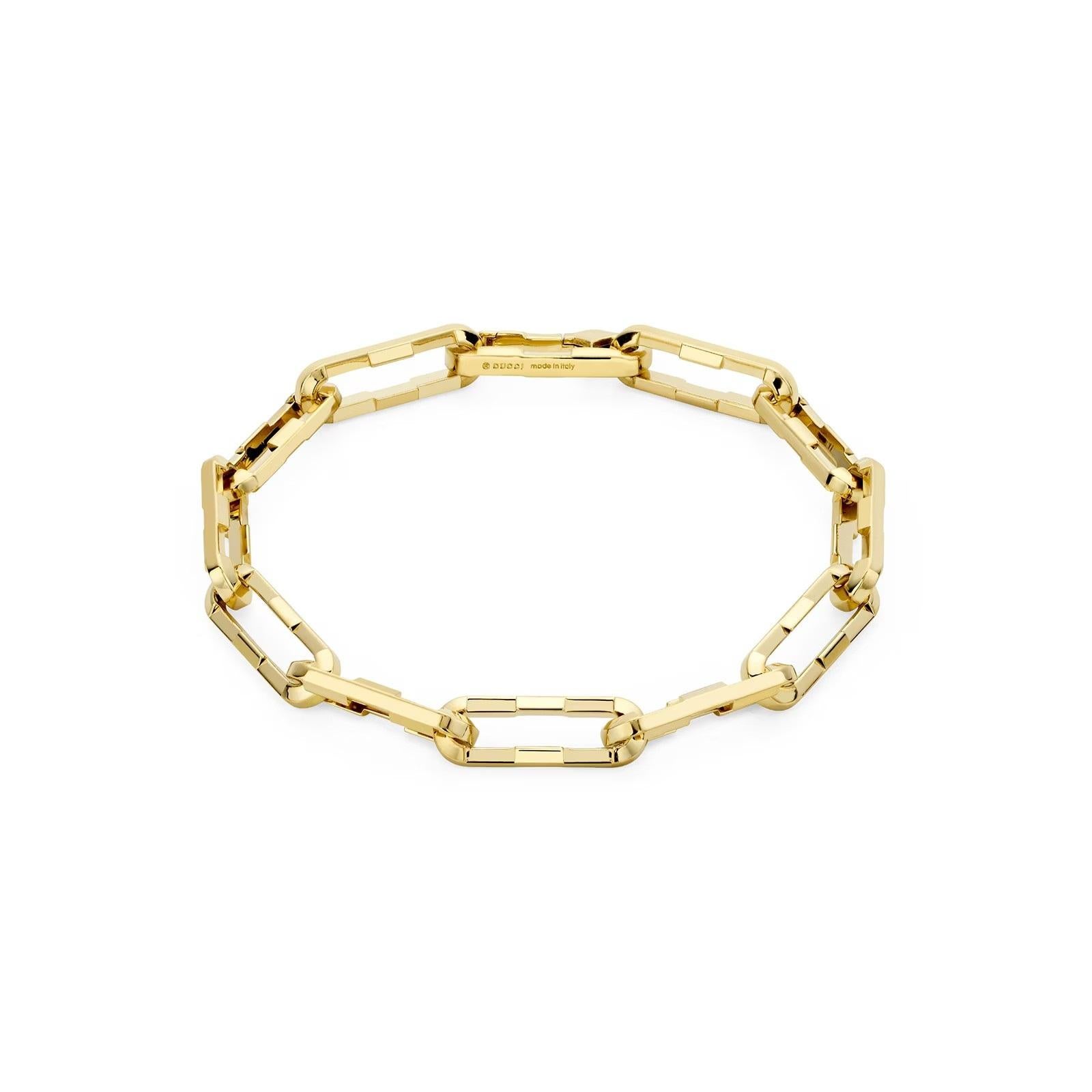 Gucci Link To Love Bracelet à chaîne large en or jaune, taille 17 YBA744753001 Neuf - En vente à Wilmington, DE