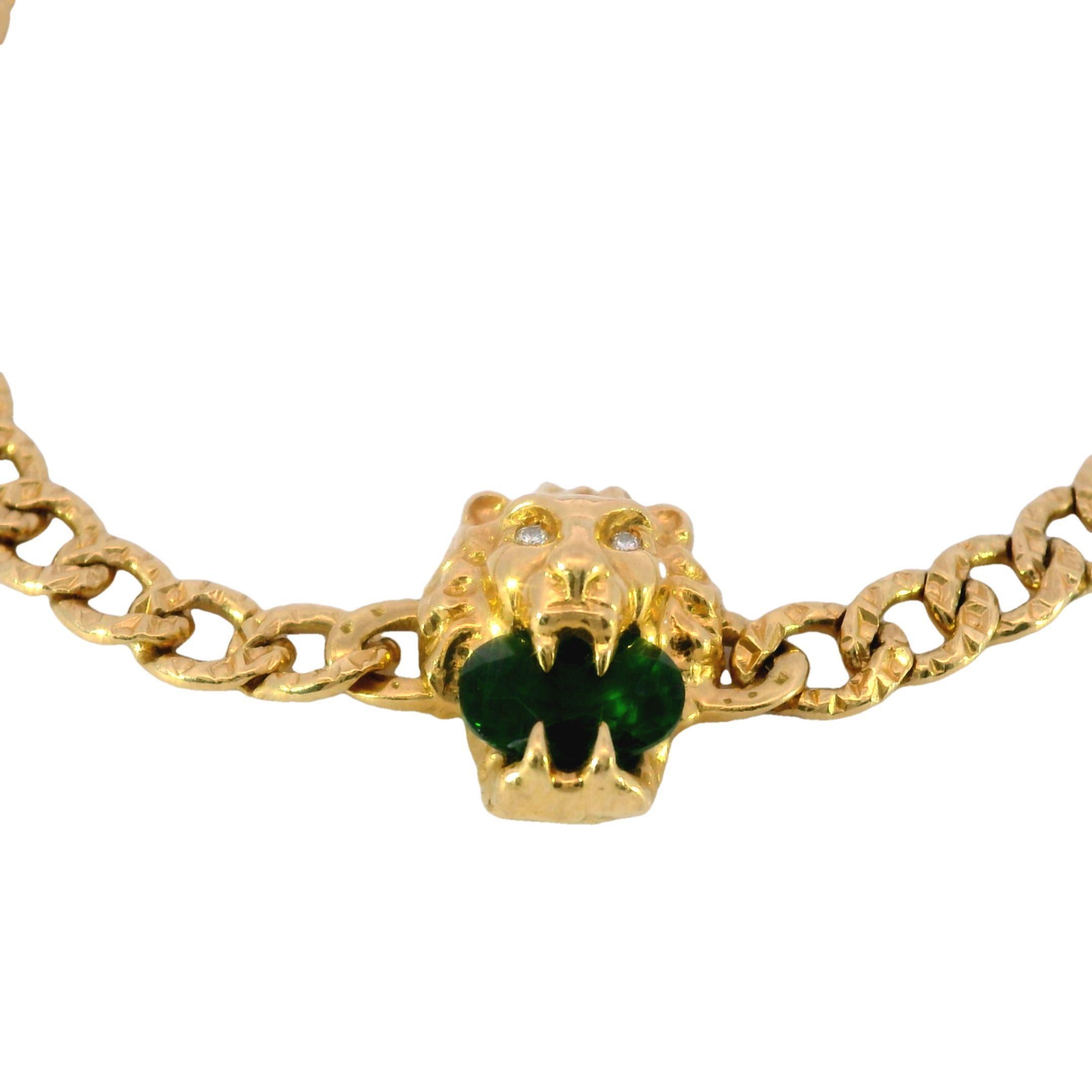 Gucci Bracelet chaîne lion avec diopside chromé en or jaune 18 carats Unisexe en vente
