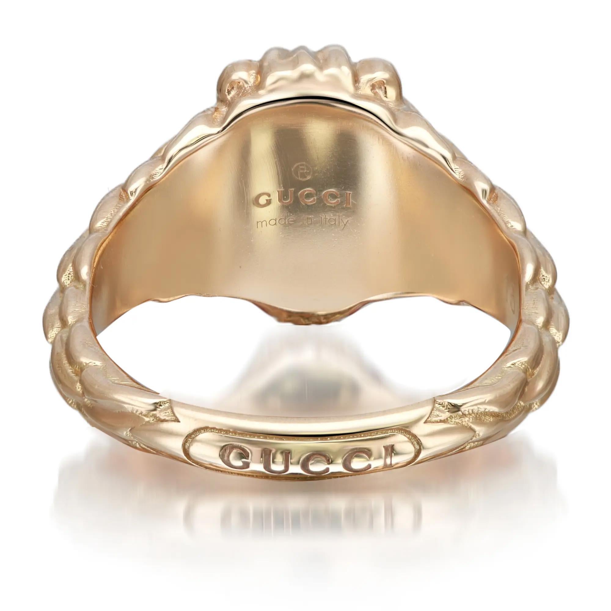 Modern Gucci Lion Head Diamond Fire Opal Ring 18K Yellow Gold Size 7 For Sale
