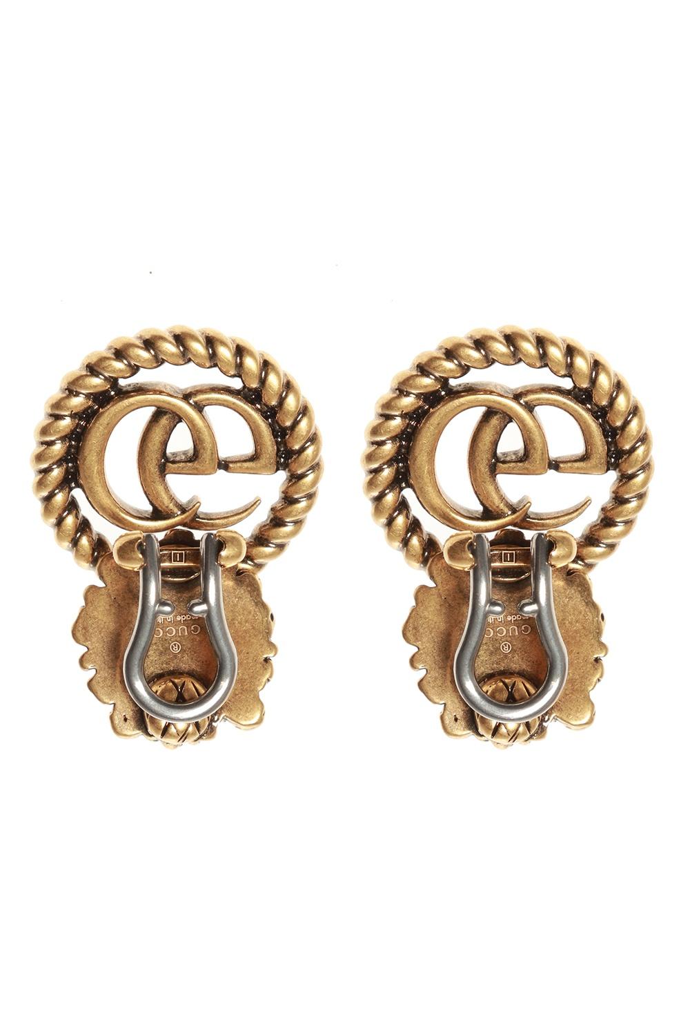 Women's Gucci Lion Head GG Antiqued Gold Clip-on Earrings For Sale