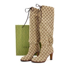 Stivali Gucci Lisa con tacco alto fino al ginocchio e monogramma GG, modello pull-on, taglia 37