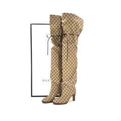 Stivali alti fino alla coscia Gucci Lisa GG Monogram, modello morbido con logo, da infilare, taglia 38,5