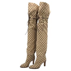 Gucci Lisa GG Monogram Slouch Thigh High Pull On Logo Boots 39