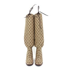 Gucci Lisa Monogram Slouch Knee High Heeled Pull On Boots 35.5